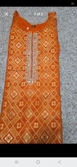 Orange Embroidered Kurti Size L