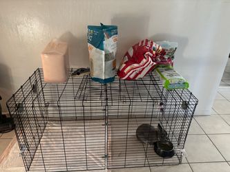 Bunny Cage with pads, food hay