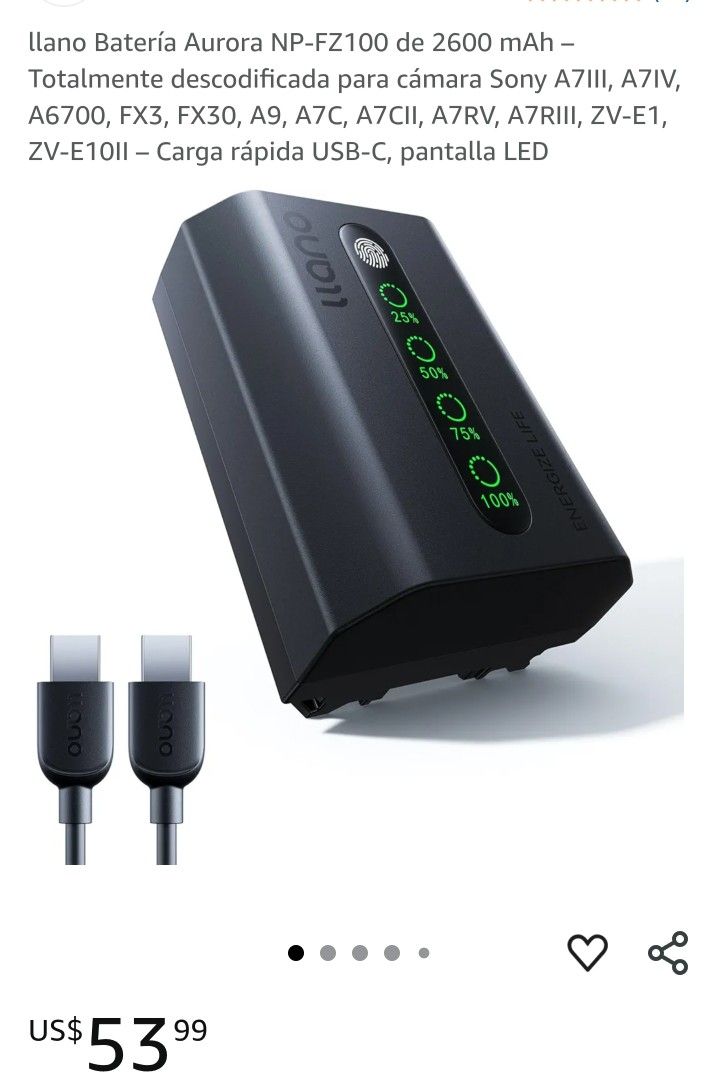 Aurora NP-FZ100 2600mAh Battery – Fully Decoded for Sony A7III, A7IV, A6700, FX3, FX30, A9, A7C, A7CII, A7RV, A7RIII, ZV-E1, ZV-E10II Camera – USB-C F