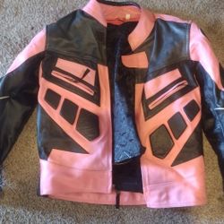 Women's Leather Riding Jacket Leather With X-armor Protection Sz L Pink