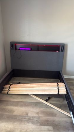 Bed Frame with LED Headboard and Storage