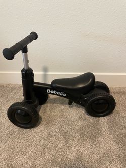 Babelio Baby Balance Bike for 1 Year Old, Adjustable Seat & 4 Wheels, Black