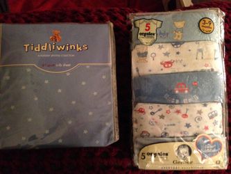 Crib sheet and pack of onesies (new)
