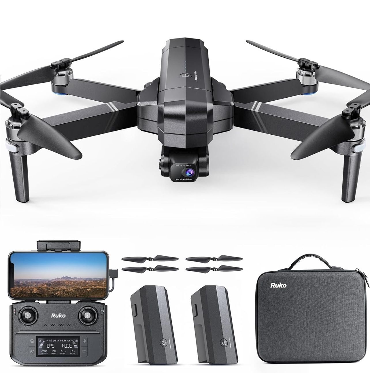 Ruko F11GIM2 Drones with Camera for Adults 4K, 64Mins Flight Time, Gimbal & EIS 4K Camera, 9842ft Digital video Transmission, GPS Auto-return Professi
