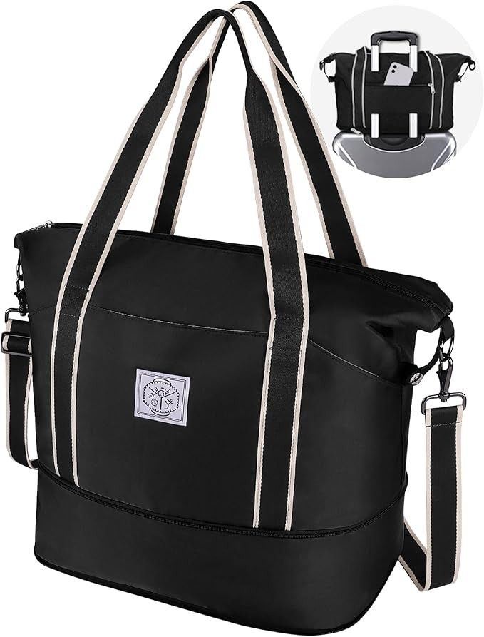 Travel Duffel Bag – Foldable Waterproof Weekender Carry-On for Women & Men, Overnight Gym Luggage with Metal Buckle Strap BLACK