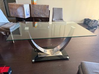 Glass Top Dining Table with Arc Base