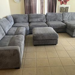 Sectional Sofa - Extra Large 7 Pc Modular Sectional With Grey Corduroy Fabric