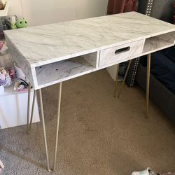 Modern Faux Marble  Vanity Console Hallway Entryway Desk Table With Gold Legs