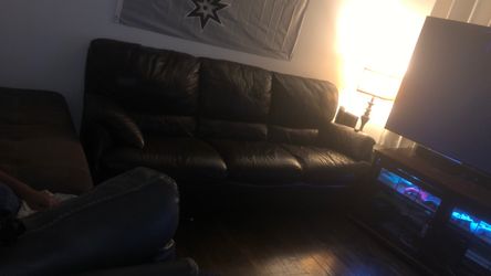 Brown leather couch