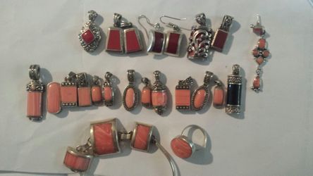 Sterling silver and coral or onyx pendants