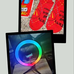 Ring light & oversized tray table with Free Grinch socks w purchase.