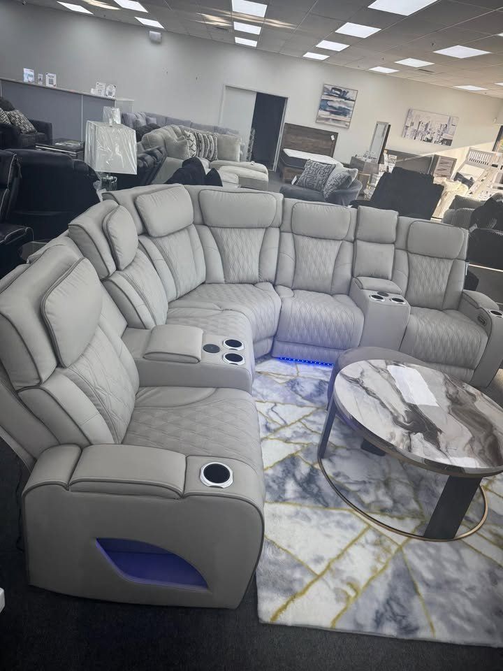 Luxurious Power Reclining Sectional w/Massage, LED Lighting, BT Speakers, Wireless Charging & More