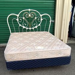 QUEEN METAL BED FRAME WITH HEADBOARD BOX AND MATTRESS