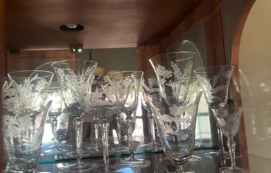 Etched glassware set for 8- wine, champagne, martini & more