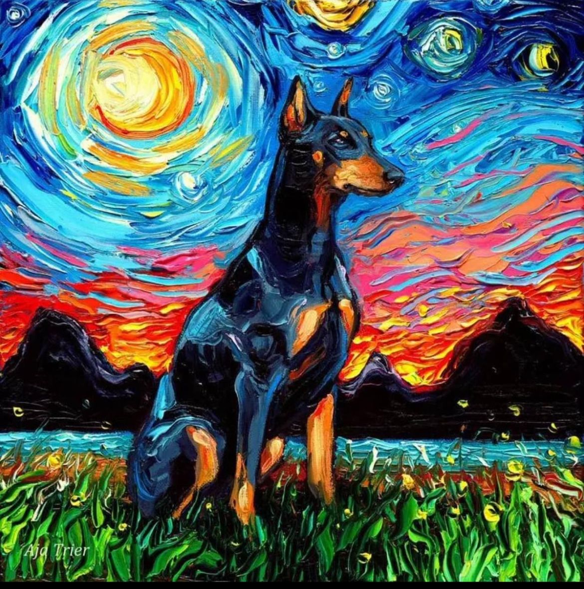 New Starry Night Dog Canvas for Home Decor