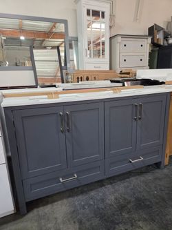 Grey Double Sink Bathroom Vanity 60"  with White Countertop