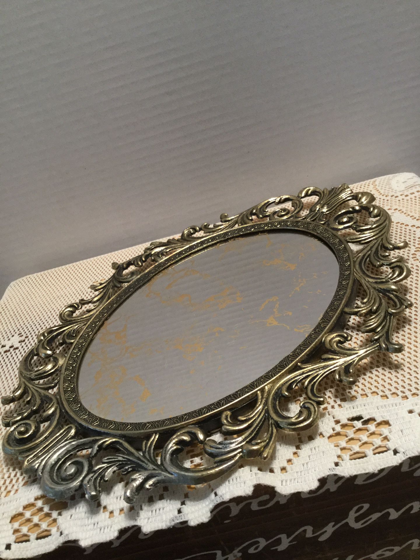 Beautiful Gold Filigree Wall Mirror Perfect condition 13x10 inches