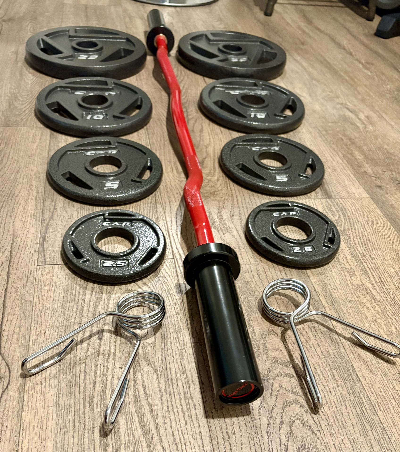 NEW Olympic Red Curl Bar With Pairs From 5s To 25s [total: 105 lbs)
