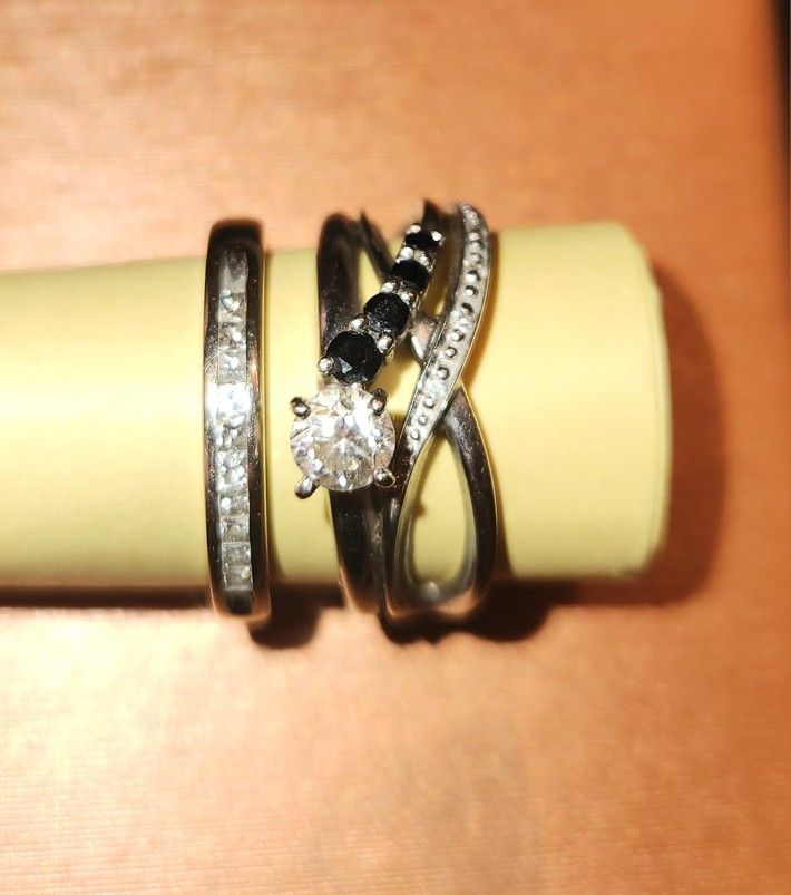 White Gold Diamond And Sapphire Ring With Band