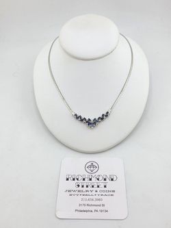 14k white gold diamond and sapphire necklace