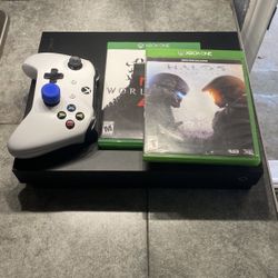 Xbox One X with two Controllers And Games
