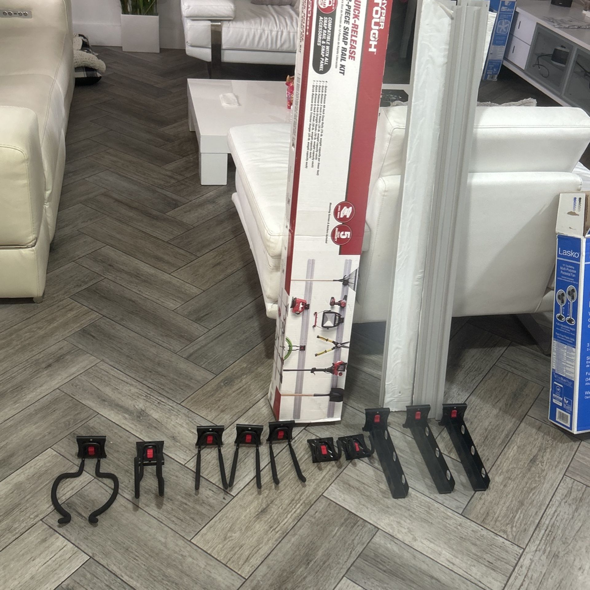 Hyper Tough 14 Piece Quick Release Snap Rail Kit Garage Organizer System