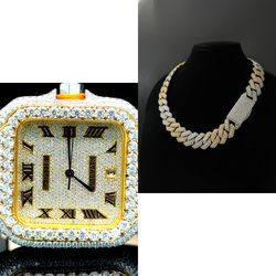 Two Tone 21mm Cuban And Watch Combo