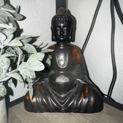 Buddha Resin Tealight Candle Holder Black Brown Decorative Asian Glossy