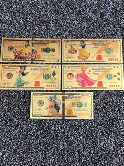 $10 Each-Snow White, Jasmine & Sleeping Beauty NOVELTY 24kt Gold Foil Collector Items