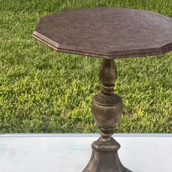 Burwood products company Vintage Wood and Plastic Unique Decagon Shape  pedestal. Used in good condition with minor cosmetic blemishes. These blemishe