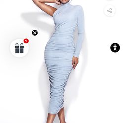 Light Blue One Sleeve Ruched Pencil Dress