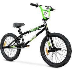 BMX Bike 20" Wheels - Hi Ten BMX Freestyle Bikes with 4 Pegs, - Black Teen Bike with Bright Green. New In Box