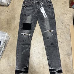 Gray/Black Leopard Print Torn Purple Jeans Size 32 