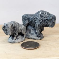 Pair of 2 Mt. St. Helens sculptures hand crafted volcanic ash bison buffalo figurines
