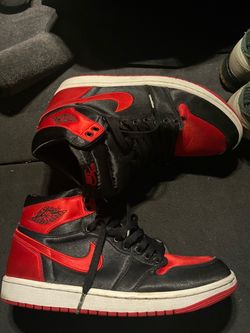 Air Jordan 1 High Satin Bred Sneakers Sz 9.5