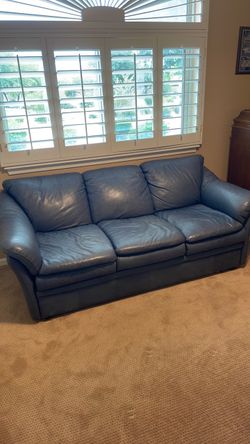Blue Leather 3-Seat Sofa
