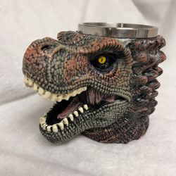 3D Jurassic T-Rex Dinosaur Head Skull Coffee Mug Stainless Steel Liner