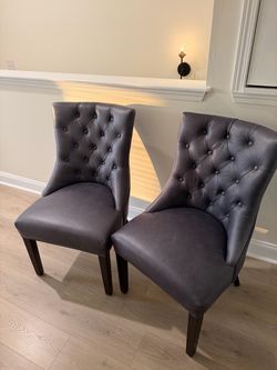 Set of 2 Blue Tufted High Back Dining/Accent Chairs