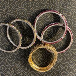 Assorted Rhinestone and Pearl Bangle Set