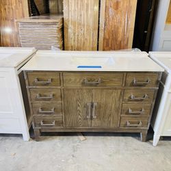Brand New Brown Oak 48" Single Vanity with Marble Top in White  $599 