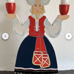 Swedish Wooden Candle Holder Folk dress 1980s Design by Lizzie Velander for IKEA of Sweden vintage Scandinavian Home Decor