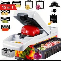 1pc 15-In-1 Vegetable Chopper With Interchangeable Blades And Storage Container - Manual Operation For Precise Slicing, Dicing, And Chopping, Great Fo