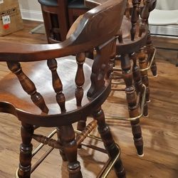 3 Solid Oak Bar Chairs 