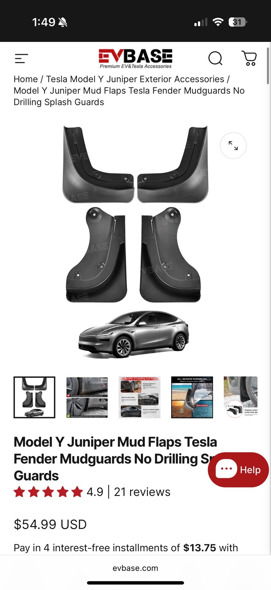 2026 Tesla Model Y Juniper Mud Flaps Brand New