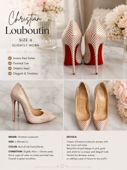 Christian Louboutin Pink Gold Metallic Striped Pointed Toe Pumps Size 36 (US 6)