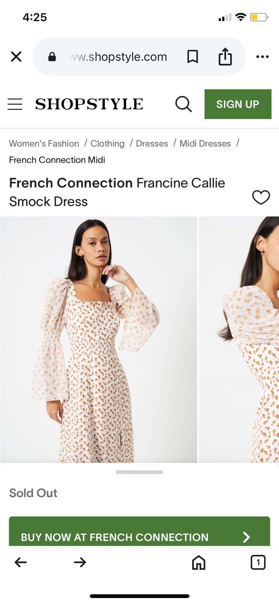 French Connection White and Brown Long Sleeve Sundress