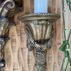Vintage Medium Oversized Gold Gilt Sconce Wall Shelf Ornate Hollywood Regency Traditional Patina  