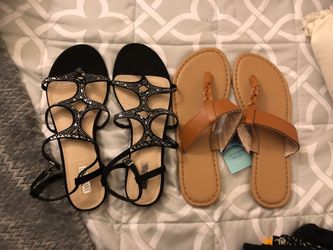 Brand new women’s Sandals size 10 one pair black velvet dress sandals Jennifer Lopez brown from Kohl’s and one brown pair of women’s sandals sun and