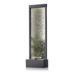 Alpine Corporation 72" Mirror Waterfall Fountain with Stones and Light - Silver