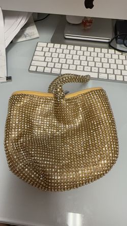 Mini Gold Rhinestone Evening Bag / Sparkly Wristlet Pouch